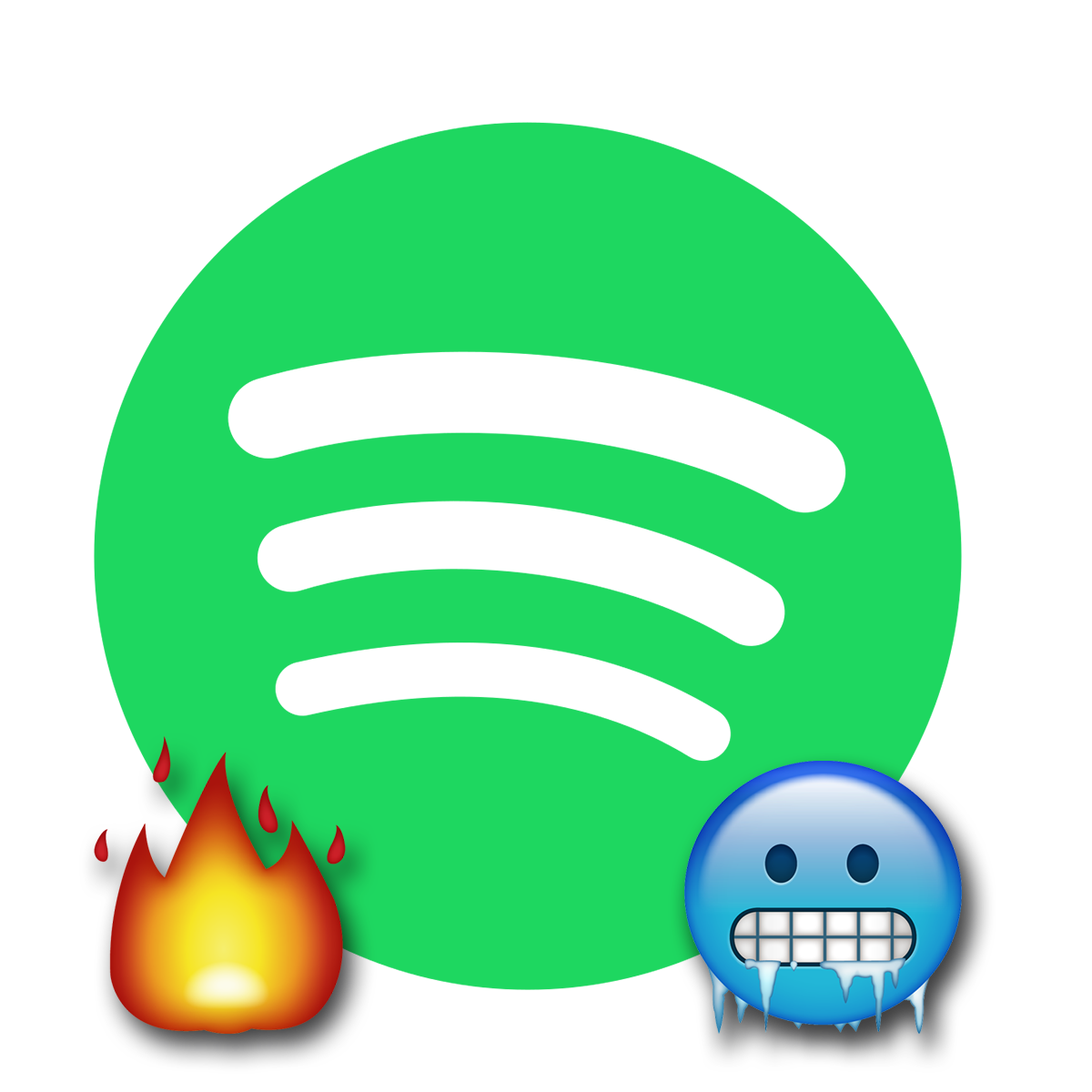 Website logo - Spotify logo with fire emoji on the left and cold face emoji on the right